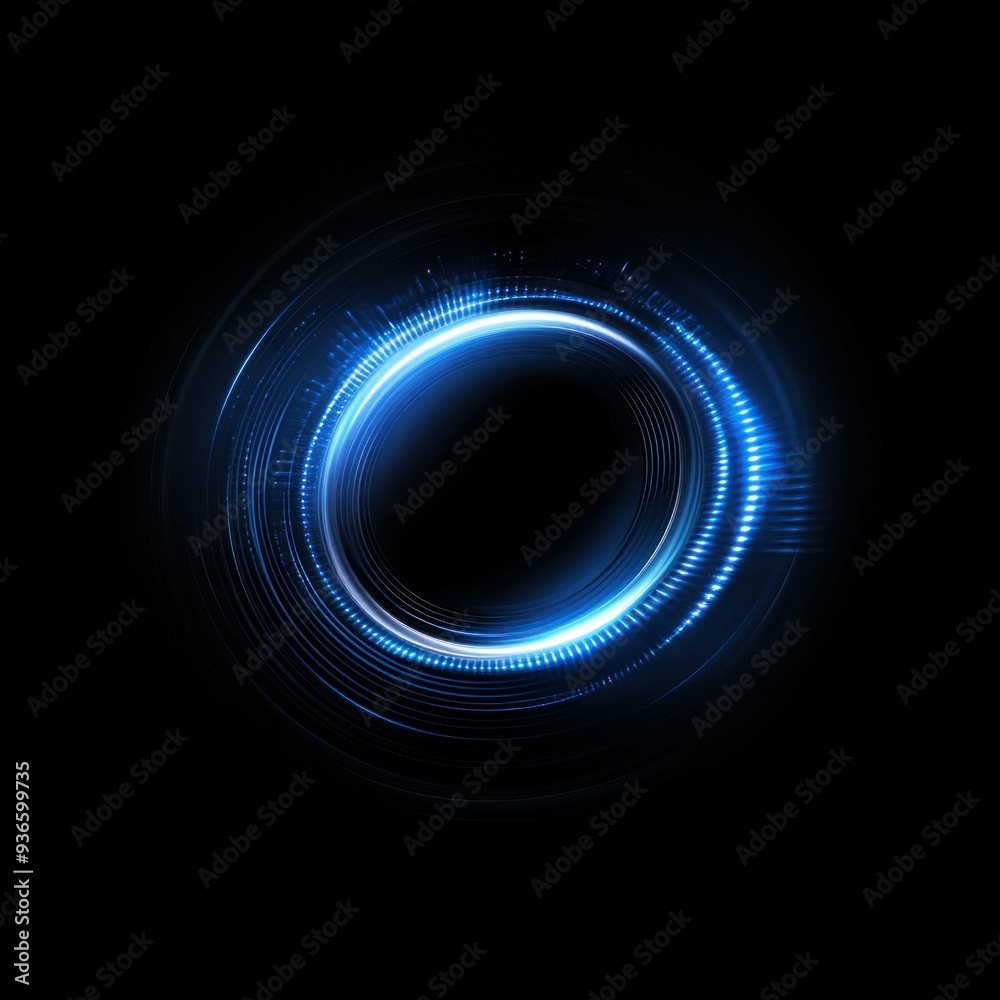 Abstract Blue Glowing Ring on Black Background with Futuristic Technology Concept Abstract Blue Glowing Ring on Black Background with Futuristic Technology Concept