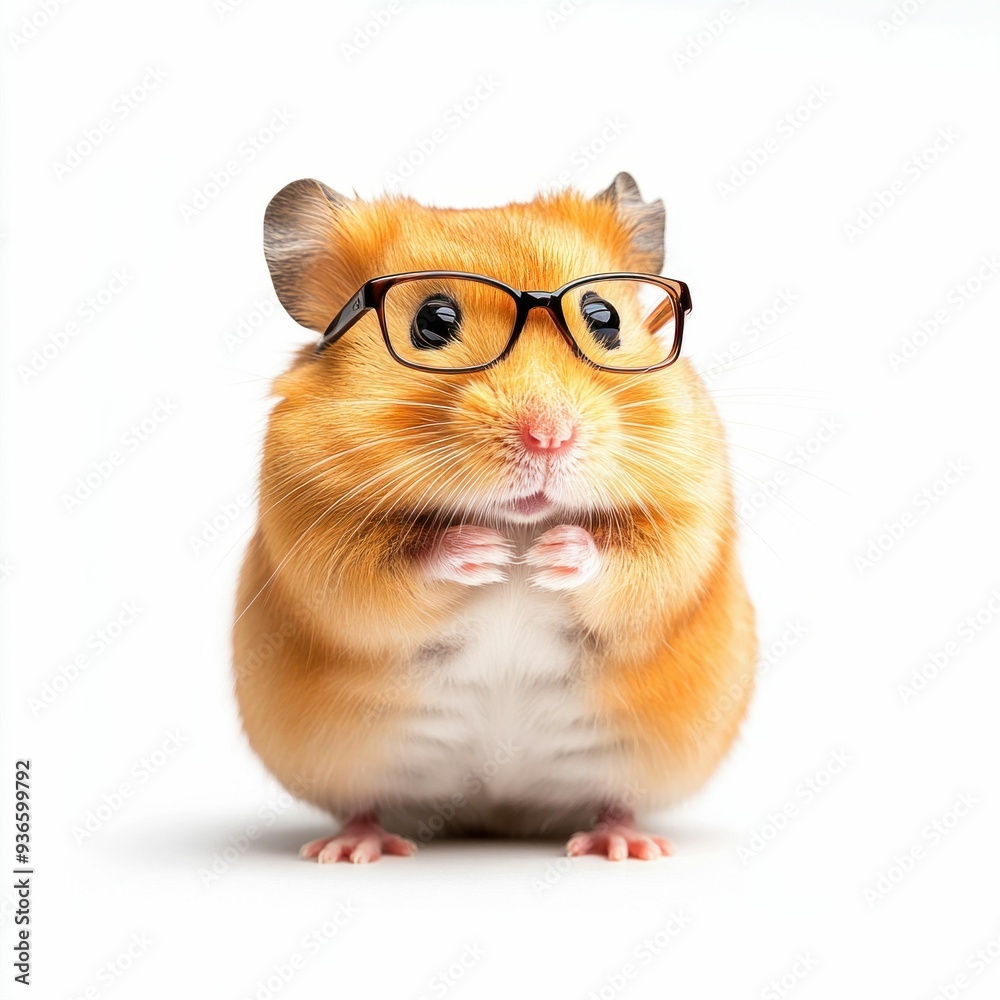 Golden Hamster Wearing Glasses Isolated on White Background Golden Hamster Wearing Glasses Isolated on White Background