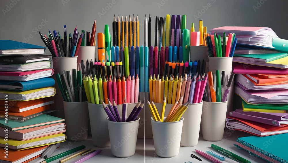 Fototapeta premium School Stationery Items Images | Back to School Supplies | Notebook and Pens