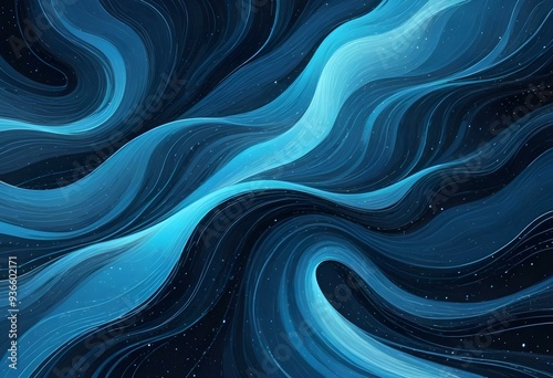 Flowing Blue and black abstract background with soft, wavy shapes and subtle sparkles