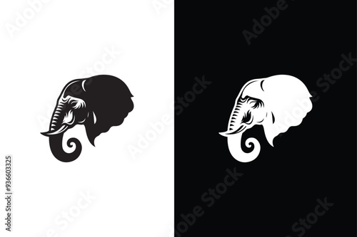 Elephant black head vector silhouette icons icon set on white background.