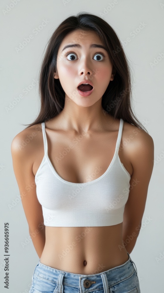 A young woman model with shocked facial expression A young woman model with shocked facial expression