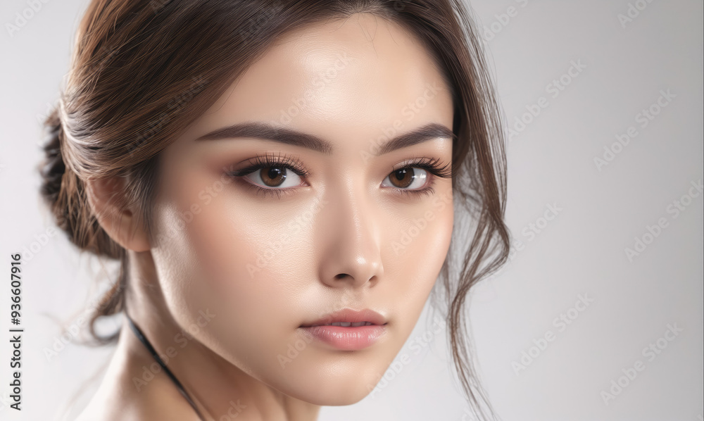A young woman with brown hair and eyes looks directly at the camera A young woman with brown hair and eyes looks directly at the camera