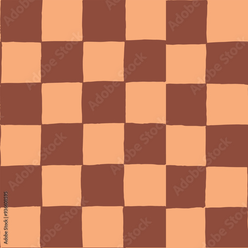 seamless repeating pattern with hand drawn checkerboard in soft caramel yellow ochre and brown. Camel tan checker for cosmetics, classy chic packaging projects and more
