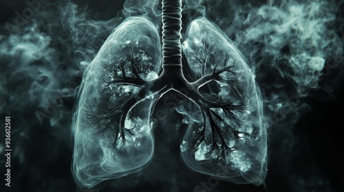 abstract visualization of how smoke comes out of a person's lungs, heart, medical theme health