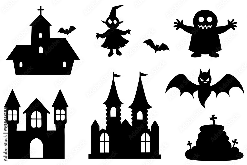 Halloween day icon set silhouette vector Halloween day icon set silhouette vector