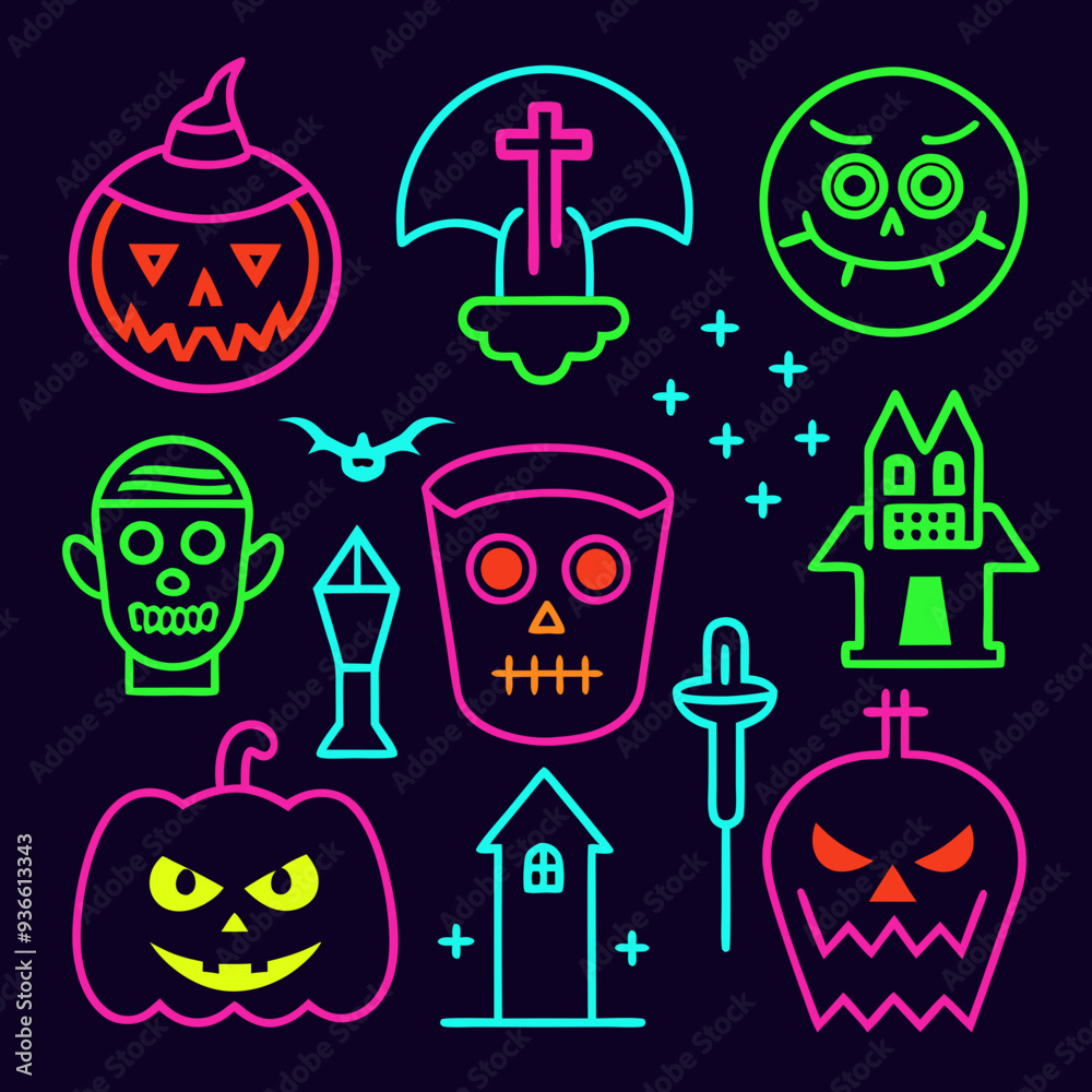 Fototapeta premium Halloween neon sign collection