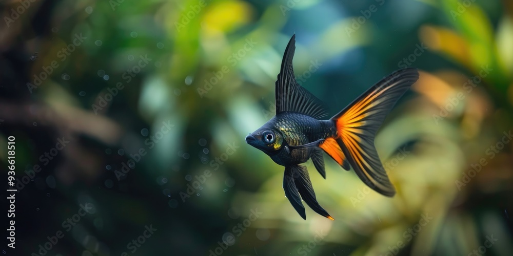 Fototapeta premium Colorful Fish Epalzeorhynchos kalopterus Swimming in a Tropical Aquarium