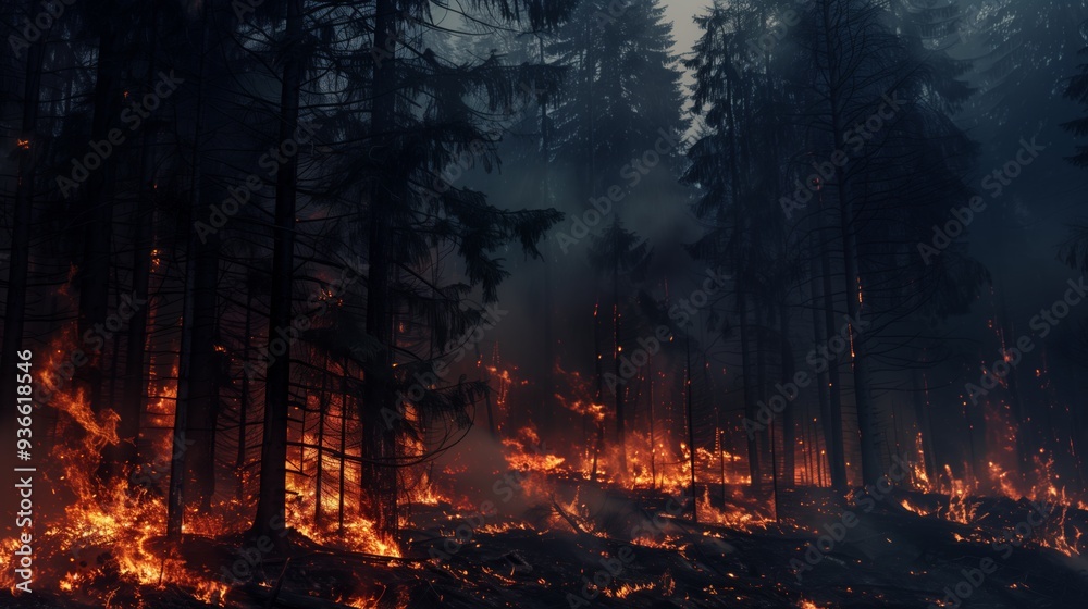 Dark Forest Engulfed in Flames: The Destructive Force of Wildfires Dark Forest Engulfed in Flames: The Destructive Force of Wildfires