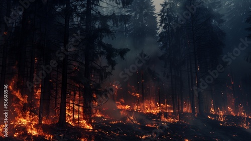 Dark Forest Engulfed in Flames: The Destructive Force of Wildfires