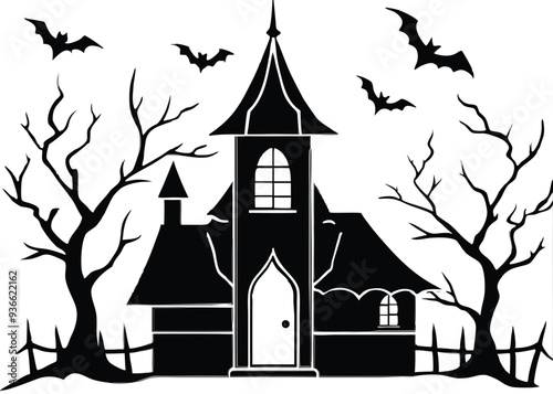 haunted Halloween house vector silhouette 