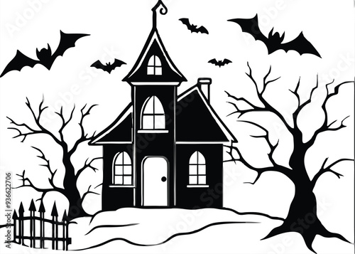 haunted Halloween house vector silhouette 
