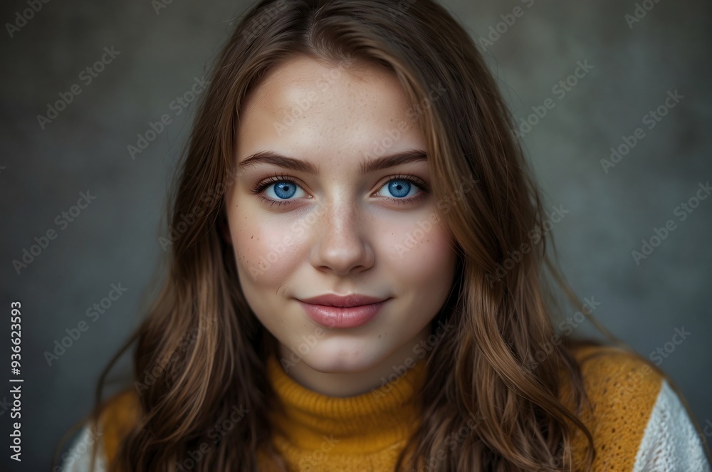 Portrait of a beautiful young woman with blue eyes and brown hair. Portrait of a beautiful young woman with blue eyes and brown hair.