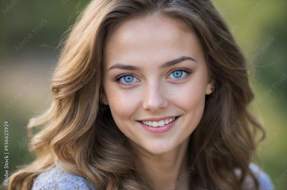 Portrait of a beautiful young woman with blue eyes and brown hair. Portrait of a beautiful young woman with blue eyes and brown hair.