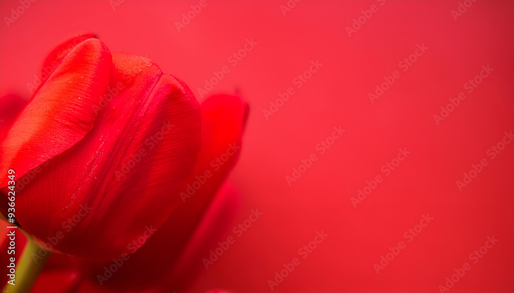 Close-up of a vibrant red tulip against a soft red background in a serene setting during springtime bloom Close-up of a vibrant red tulip against a soft red background in a serene setting during springtime bloom