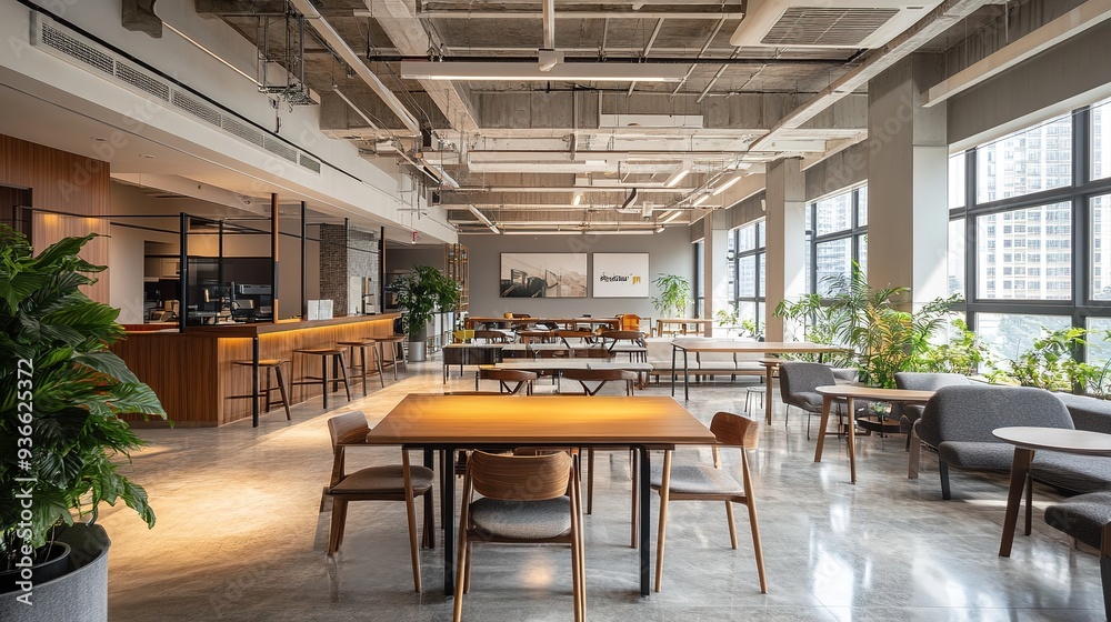 Modern co-working environment promoting creativity and networking Modern co-working environment promoting creativity and networking