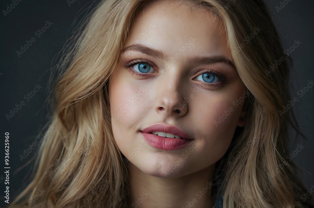 Portrait of a beautiful young woman with blue eyes and brown hair. Portrait of a beautiful young woman with blue eyes and brown hair.