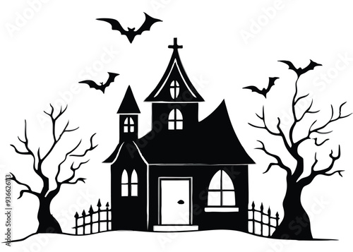 haunted Halloween house vector silhouette 