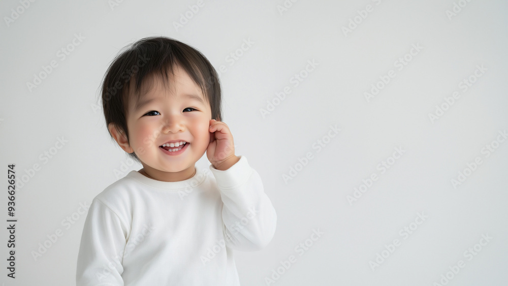 Fröhliches Asiatisches Kleinkind posiert im Studio für Werbeaufnahmen Fröhliches Asiatisches Kleinkind posiert im Studio für Werbeaufnahmen