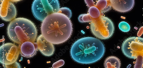 Unicellular organisms or protozoa, single-celled organisms microorganisms such as archaea, bacteria or protists swim in water photo