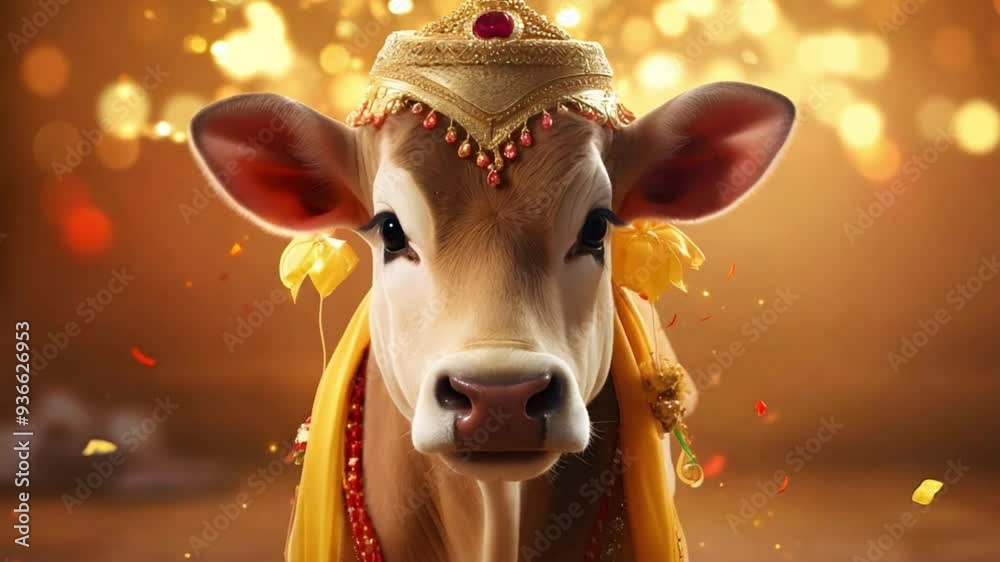 Cute little cow with golden decorations