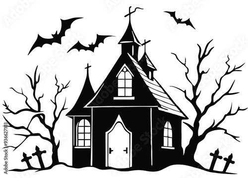 haunted Halloween house vector silhouette 