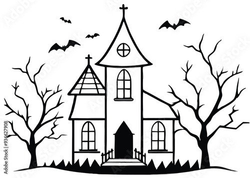 haunted Halloween house vector silhouette 