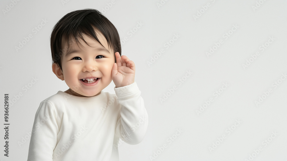 Fröhliches Asiatisches Kleinkind posiert im Studio für Werbeaufnahmen Fröhliches Asiatisches Kleinkind posiert im Studio für Werbeaufnahmen