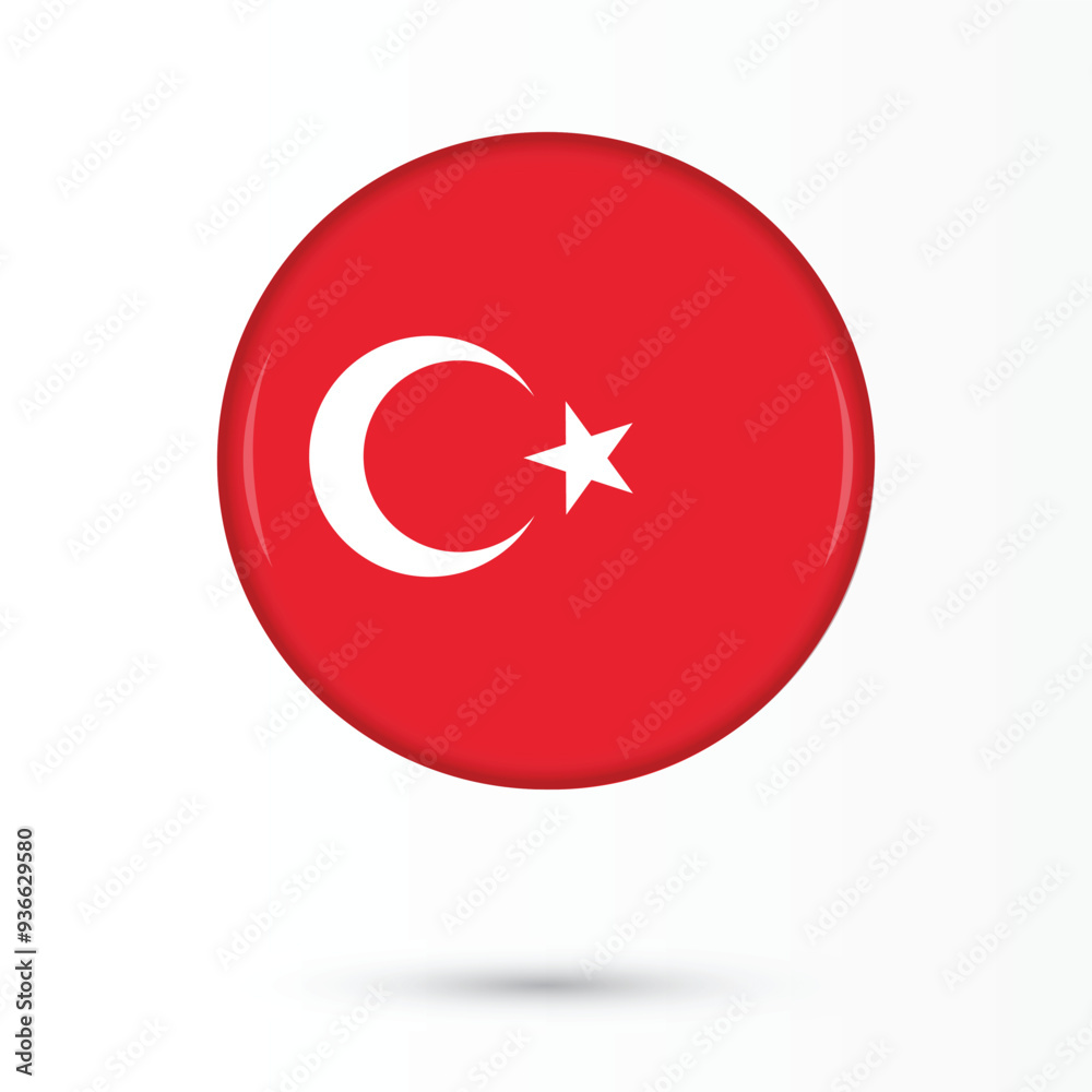Turkey flag round 3D glossy and shiny isolated on white background vector illustration republic day of Turkey October November, brochure, flyer, poster, banner, educational, print, online websites Turkey flag round 3D glossy and shiny isolated on white background vector illustration republic day of Turkey October November, brochure, flyer, poster, banner, educational, print, online websites