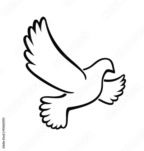 beautiful white flying peace dove outstretched wings outline transparent background