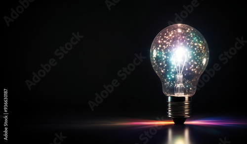 Holographic light bulb with bokeh of a dark background