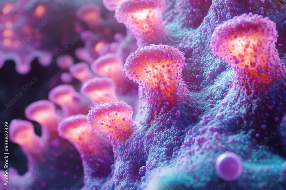 Enhanced visual of skin cells showing collagen and vitamins, focusing on the micro-structure Enhanced visual of skin cells showing collagen and vitamins, focusing on the micro-structure