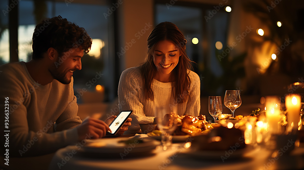 Happy Couple Enjoying a Cozy Dinner at Home Happy Couple Enjoying a Cozy Dinner at Home