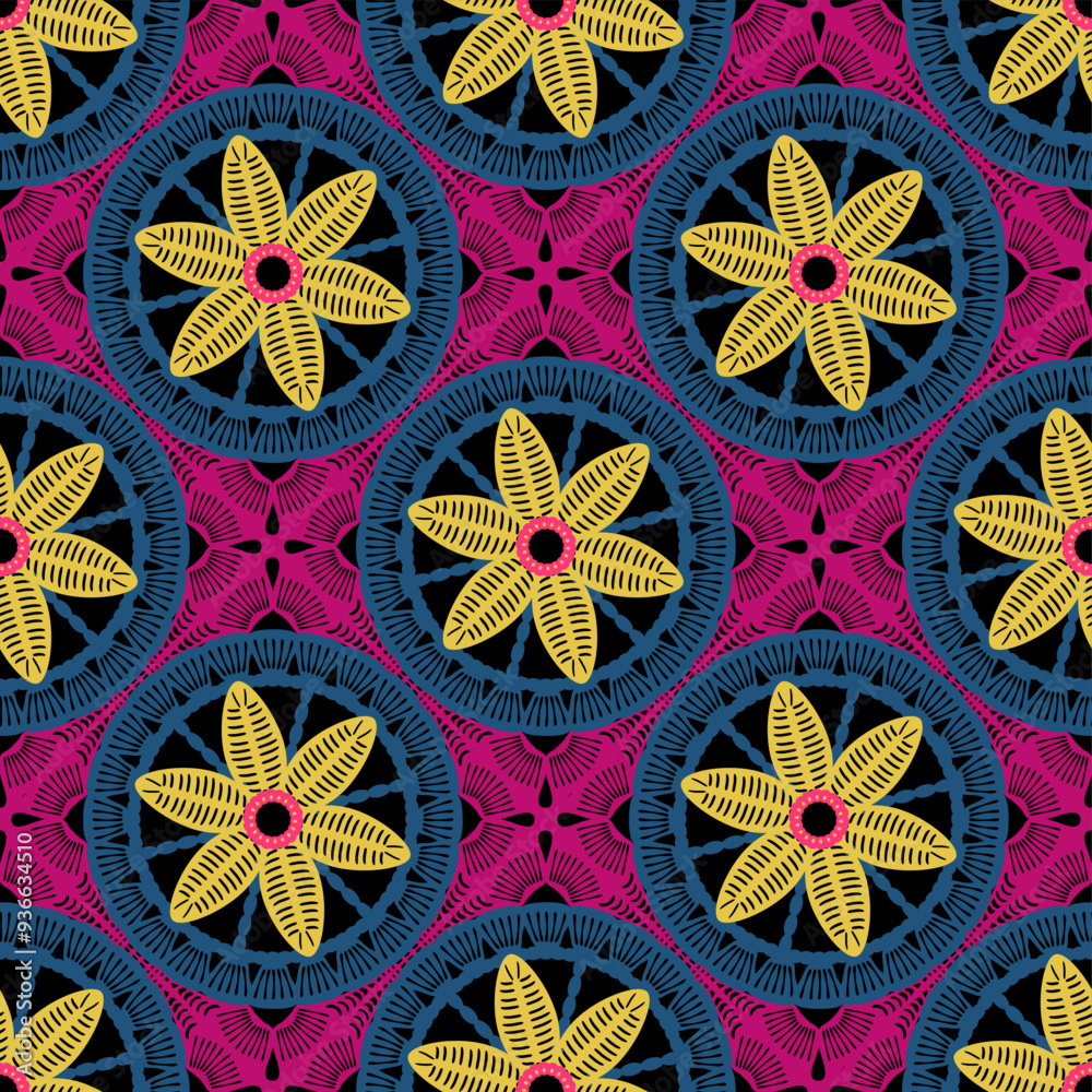 Naklejka premium Pattern with crochet granny square wallpaper handmade decorative art design print 