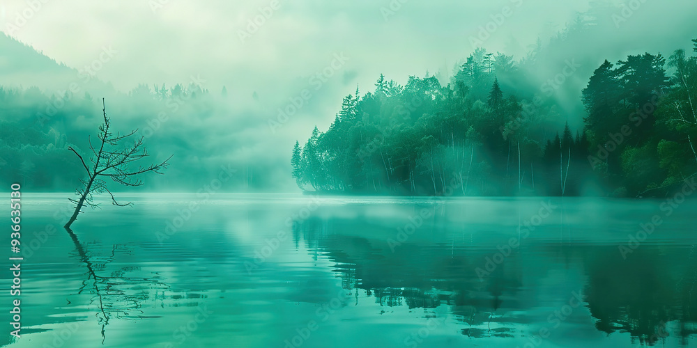 Foggy lake at night Foggy lake at night