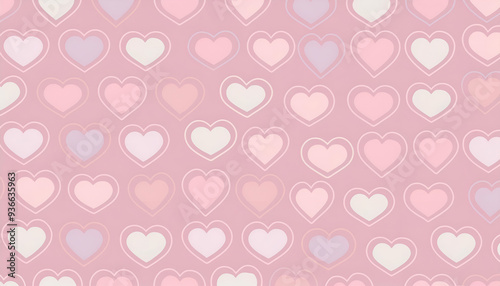 Lightly colored hearts pattern creates a whimsical backdrop with soft pink hues suitable for various creative projects