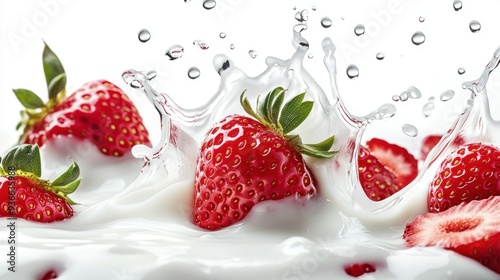 Strawberries Splashing into Creamy Milk