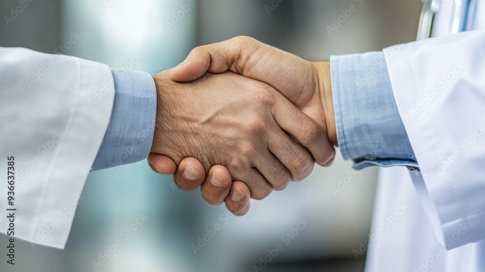 Two Doctors Shaking Hands in a Professional Setting Two Doctors Shaking Hands in a Professional Setting