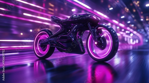 Futuristic Motorcycle in Neon City