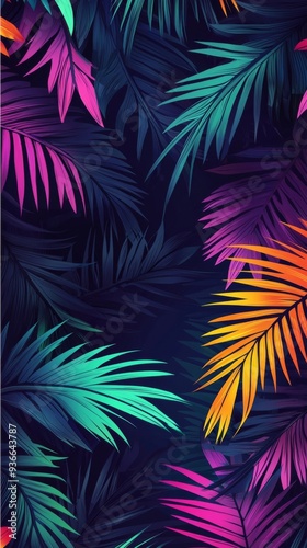 Colorful tropical design with monstera and palm leaves - exotic decor, mobile wallpaper, nature art