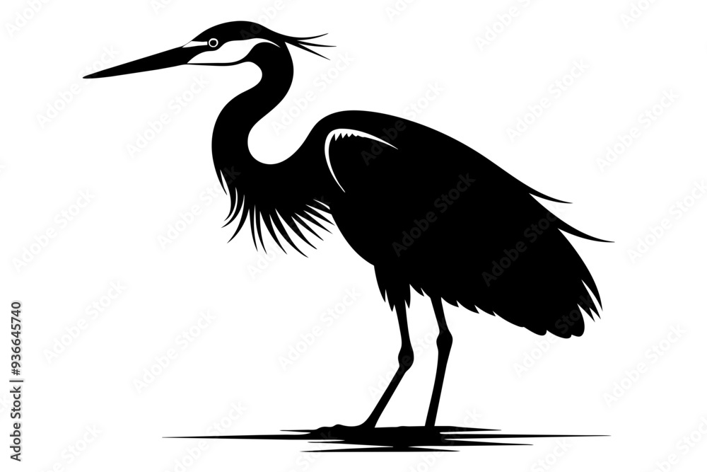 Naklejka premium Great egret silhouette black color vector art illustration