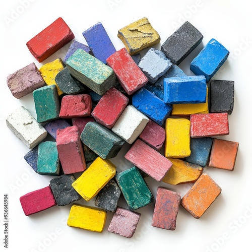 A pile of colorful blocks, including red, yellow, blue, and green