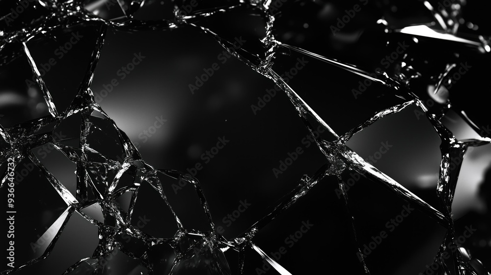 Shattered glass on dark black background as a symbol of difficult hard times Shattered glass on dark black background as a symbol of difficult hard times