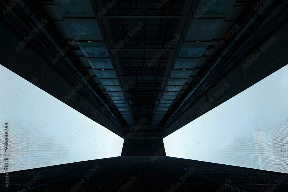 Futuristic Industrial Tunnel With Bright White Lights Futuristic Industrial Tunnel With Bright White Lights