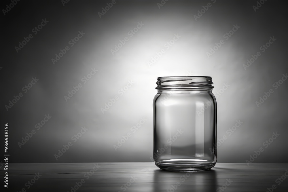 A serene still life, an empty glass jar sits alone in negative space, exuding calmness and simplicity in its monochromatic beauty. A serene still life, an empty glass jar sits alone in negative space, exuding calmness and simplicity in its monochromatic beauty.