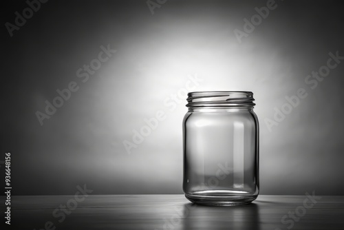 A serene still life, an empty glass jar sits alone in negative space, exuding calmness and simplicity in its monochromatic beauty.