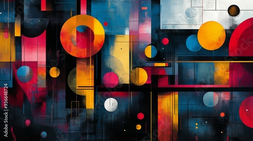 Abstract geometric art with vibrant colors and shapes on textured background