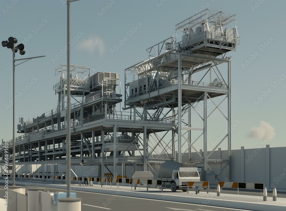Naklejka premium Industrial Structure Construction 3D Rendering Design