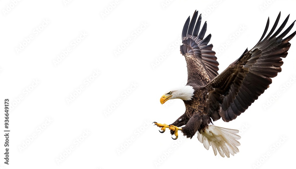 Obraz premium american bald eagle - Haliaeetus leucocephalus - is a bird of prey found in North America, mottled feather colors, isolated cutout on white background