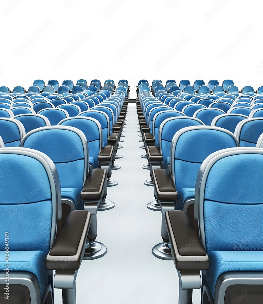 Fototapeta premium Empty Auditorium Seats Rows Blue Fabric Seats